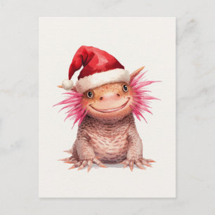 Süßer Axolotl mit Santa-Hut Aquarell Feiertagspostkarte