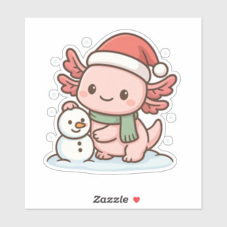 Süßer Axolotl-Schneemann Weihnachtsaufkleber Aufkleber