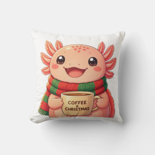 Süßer Axolotl trinkt Kaffee Weihnachts Akzent Kissen