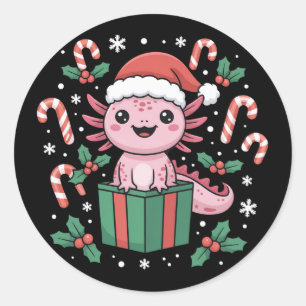 Süßer Axolotl Weihnachten Tier Amphibie Feiertag Runder Aufkleber