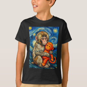 Süßer Baby-Affe Schlage-Meme Sternennacht van Gogh T-Shirt