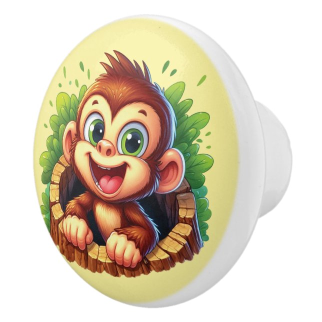 Süßer Baby-Affe Unisex Keramikknauf (Rechts)