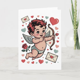 Süßer Baby Cupid Valentinstag mit Herzen und Pfeil Karte