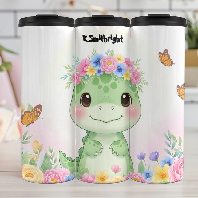Süßer Baby-Dinosaurier-Blumenkrone Thermosbecher (Von Creator hochgeladen)