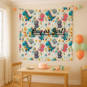 Süßer Baby-Dinosaurier Türkisfarbene Kinderzimmer- Wandteppich
