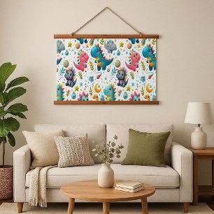 Süßer Baby-Dinosaurium Türkis Dino Holzrahmen-Tape Wandteppich Mit Holzrahmen