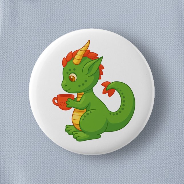 Süßer Baby-Drache hält Tasse Button (Von Creator hochgeladen)