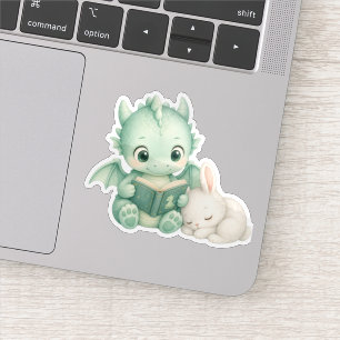 Süßer Baby-Drache liest Buch Nursery-Wasserfarbe Aufkleber