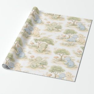 Süßer Baby-Drache Pastell-Waldmuster (2) Geschenkpapier
