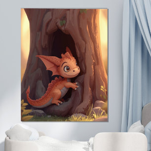 Süßer Baby-Drache Wald-Fantasie-Kinderzimmer-Wand  Poster