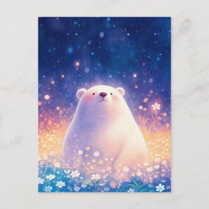 Süßer Baby Eisbär in Sternenwiese Postkarte