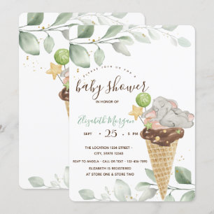 Süßer Baby-Elefant Eiscreme Baby Shower Einladung