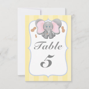 Süßer Baby-Elefant Erdnüsse Party-Tischnummernkart Einladung