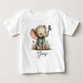 Süßer Baby-Elefant mit blauer Schmetterling Baby T-shirt