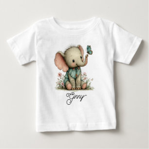 Süßer Baby-Elefant mit blauer Schmetterling Baby T-shirt