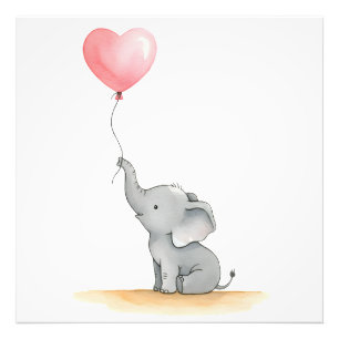 Süßer Baby-Elefant mit rosa Herzballon  Fotodruck