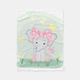 Süßer Baby-Elefant mit rosa Schleife auf einer Lic Fleecedecke