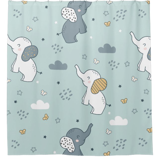 Süßer Baby-Elefant-Nursery Blau Duschvorhang (Vorderseite)