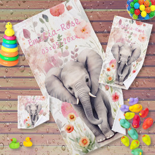 Süßer Baby-Elefant Pastell-Aquarell-Frühlingsblume Badhandtuch Set
