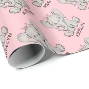 Süßer Baby-Elefant Rosa Mädchenname Wrappi Geschenkpapier