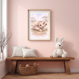 Süßer Baby-Elefant & Schmetterling-Nursery-Raum Ki Poster