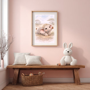 Süßer Baby-Elefant & Schmetterling-Nursery-Raum Ki Poster