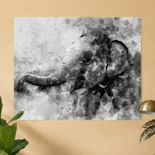 Süßer Baby-Elefant Schwarz-Weiß-Aquarell-Kunst Poster