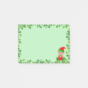 Süßer Baby-Elf & Grünblattrahmen auf Hellgrün Post-it Klebezettel