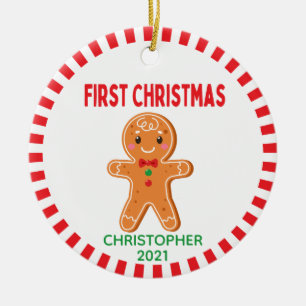 Süßer Baby-Gingerbread-boy-Foto-Erste-Weihnachten Keramik Ornament