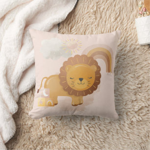 Süßer Baby Löwe & Boho Regenbogen auf Rosa Kissen