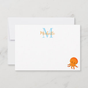 Süßer Baby-Oktopus mit individuellem Monogramm Mitteilungskarte