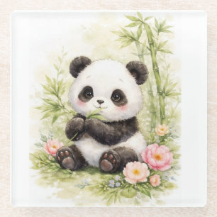 Süßer Baby-Panda-Bambus-Blumen-Setzer Kawaii Was Glasuntersetzer