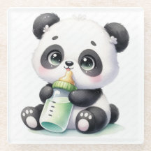Süßer Baby-Panda mit Milchflaschen-Unterlage | Kaw