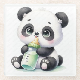 Süßer Baby-Panda mit Milchflaschen-Unterlage | Kaw Glasuntersetzer