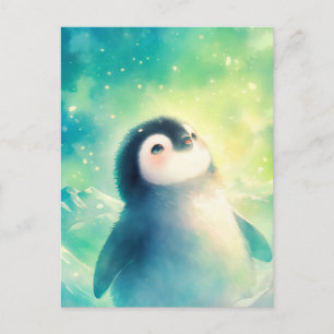 Süßer Baby Pinguin im magischen Schnee Postkarte
