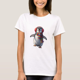 Süßer Baby Pinguin mit Regenbogenschal und roten O T-Shirt