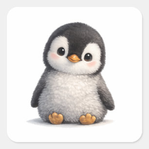 Süßer Baby Pinguin – Weiches & Anbetungswürdiges D Quadratischer Aufkleber