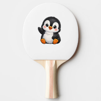 Süßer Baby Pinguin winkend Cartoon Charakter Kinde Tischtennis Schläger