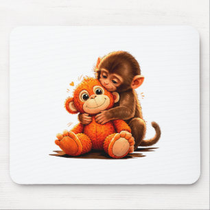 Süßer Baby-Punch-Affe, der ein Plüschtier umarmt Mousepad