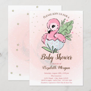 Süßer Baby Rosa Flamingo Sterne Baby Shower Einladung