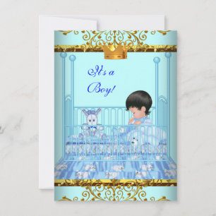 Süßer Baby Shower Blau Gold Junge Prinz Krone 4 Einladung