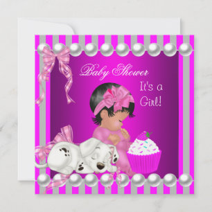 Süßer Baby Shower Mädchen Rosa Streifen Cupcake Einladung