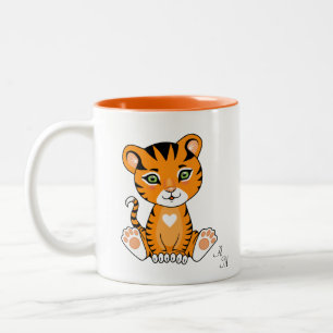 Süßer Baby-Tiger-Tier-Cartoon & Monogramm Zweifarbige Tasse