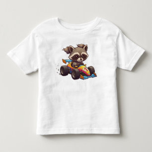 Süßer Baby-Waschbär-Rennwagenfahrer Kleinkind T-shirt