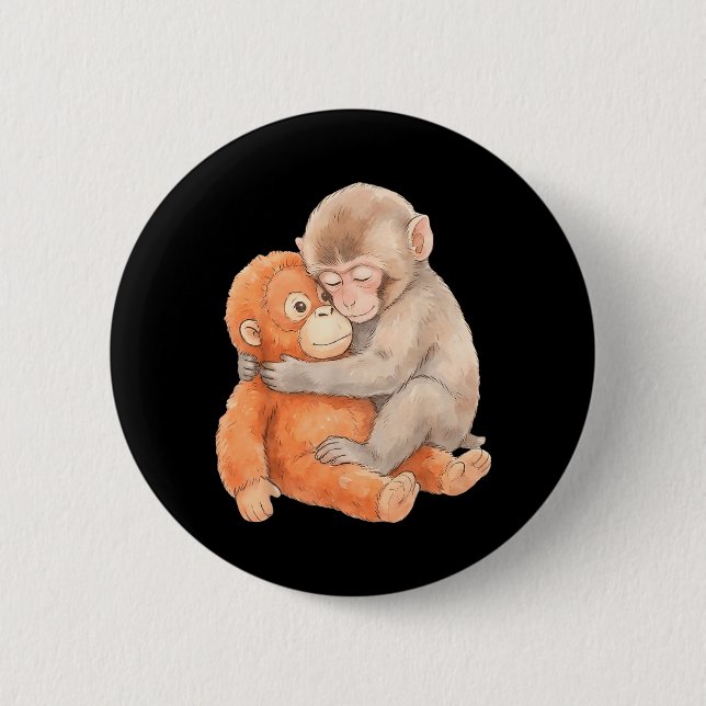 Süßer Babyaffe namens Punch Plüsch umarmend Button (Vorderseite)