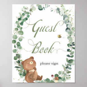 Süßer Babybär Grün Babyparty-Gästebuch  Poster
