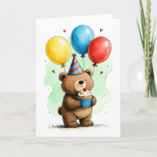 Süßer Babybär mit Cupcake zum Kindergeburtstag Karte