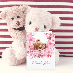 Süßer Babybär Rosa Blumen Dankeskarte