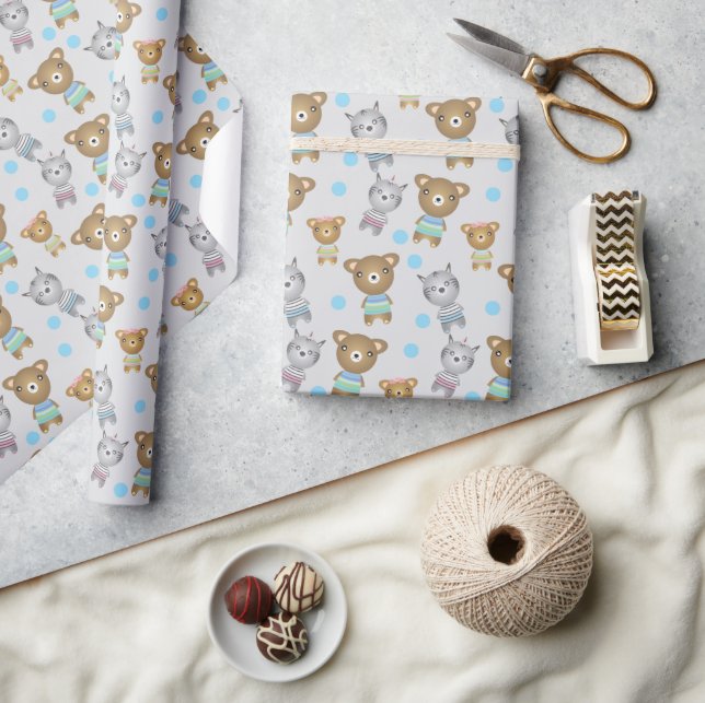 Süßer Babybär und Zebra Geschenkpapier (Basteln)
