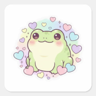 Süßer Babyfrosch-Aufkleber Kawaii-Frosch mit Herze Quadratischer Aufkleber